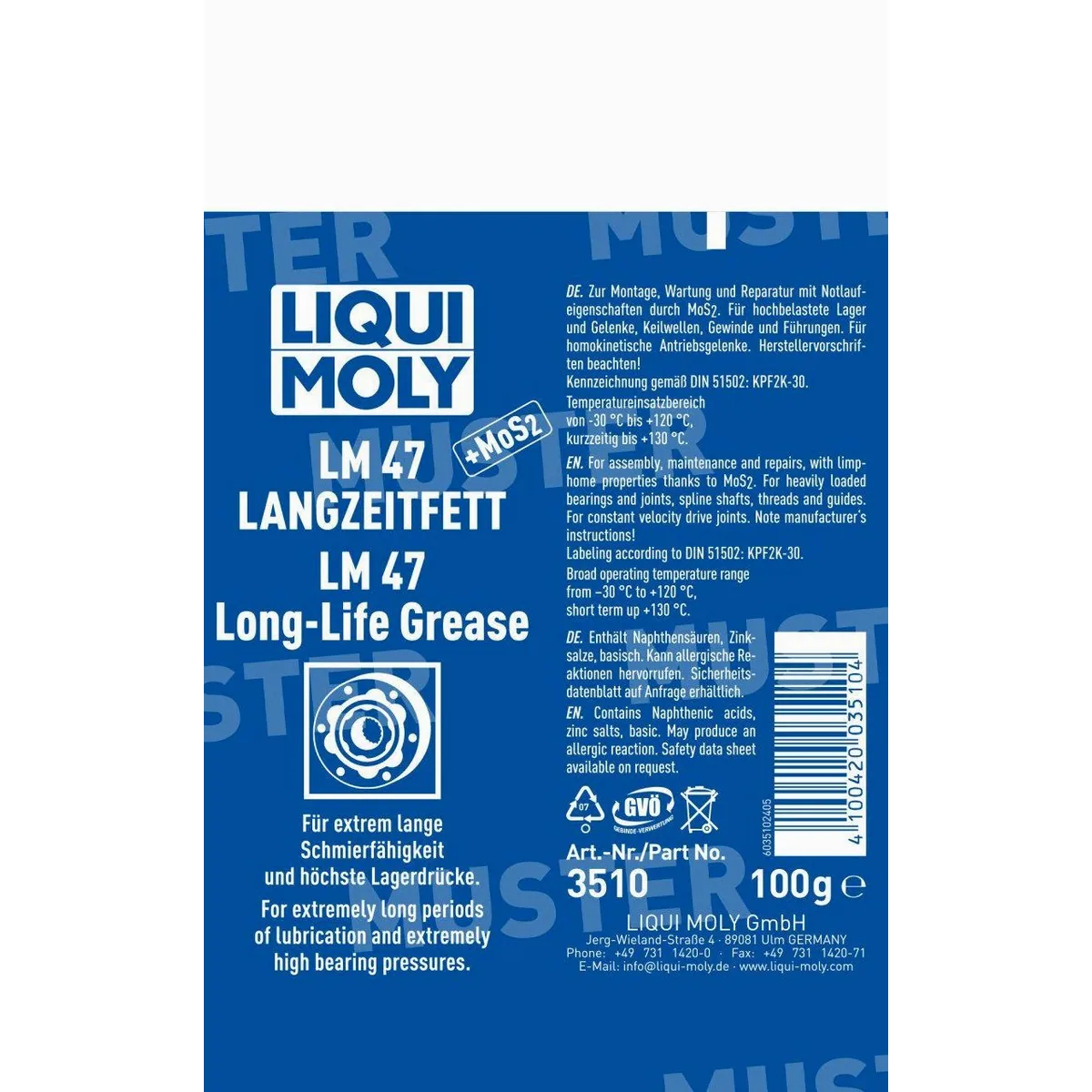 Liqui Moly LM 47 MoS2 Langzeitfett, hervorragendes Schmiervermögen, temperaturbeständig — 100 g 2